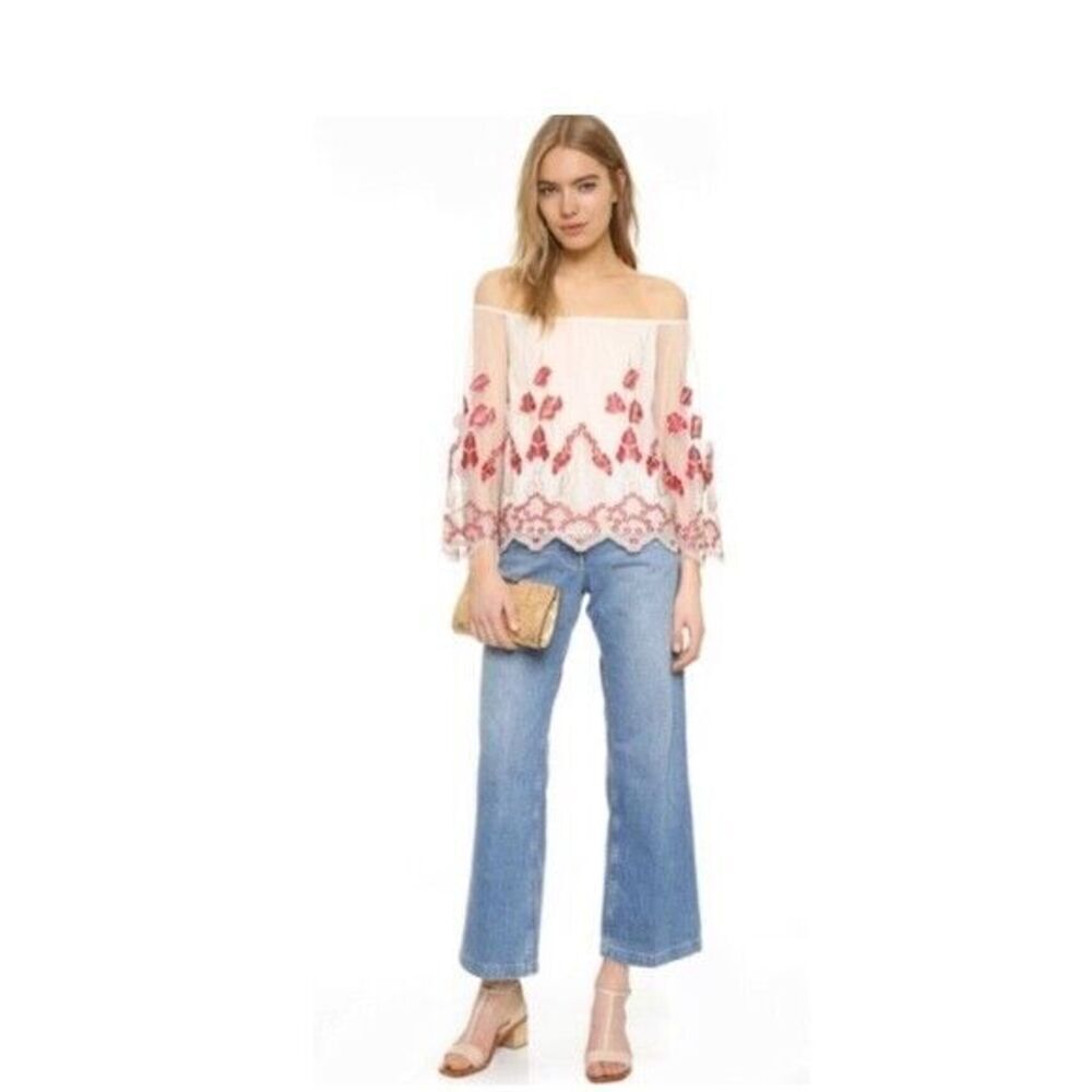 Alice + Olivia Ivory Red Priya Off the Shoulders Blouse Size Small